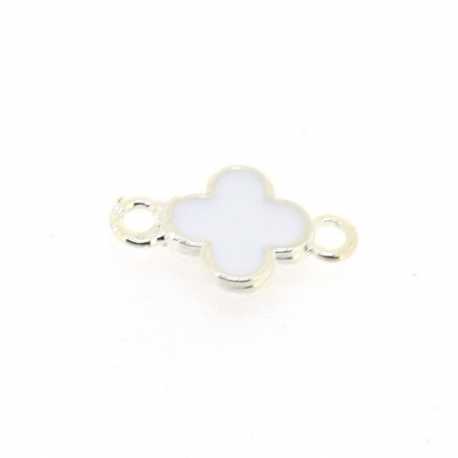 Metaal, tussenstuk, zilver, emaille (beide zijden), wit, bloem, 18 mm (3 st.)