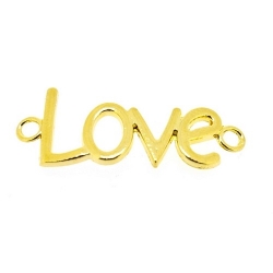 Metaal, verdeler/tussenstuk, goud, 'Love', 40 mm (3 st.)