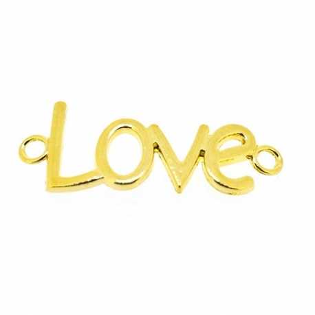 Metaal, verdeler/tussenstuk, goud, 'Love', 40 mm (3 st.)