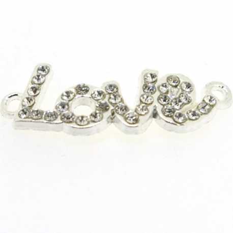 Metaal, verdeler/tussenstuk, zilver, strass, 'Love', 29 mm (3 st.)