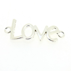 Metaal, verdeler/tussenstuk, zilver, 'Love', 40 mm (3 st.)