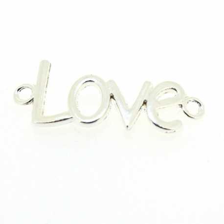 Metaal, verdeler/tussenstuk, zilver, 'Love', 40 mm (3 st.)