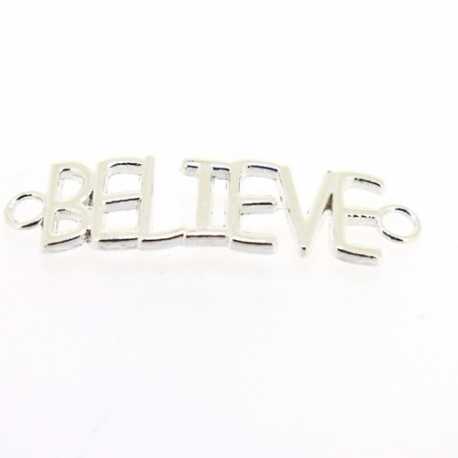 Metaal, verdeler/tussenstuk, zilver, 'Believe', 43 mm (3 st.)