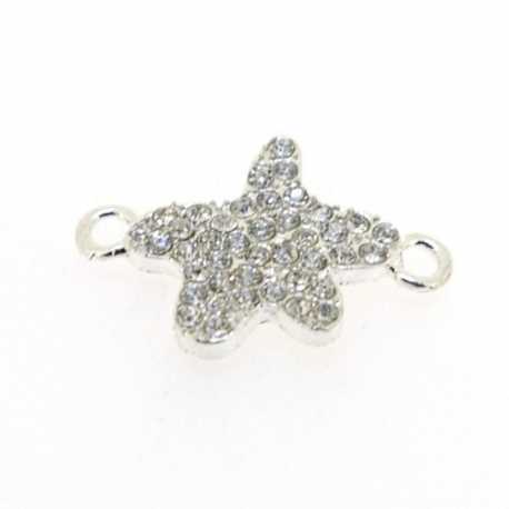 Metaal, verdeler/tussenstuk, zilver, strass, ster, 25 mm (3 st.)