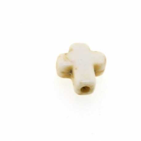 Gekleurd Turquoise kraal, wit, kruis, 10 mm (ca. 40 st.)