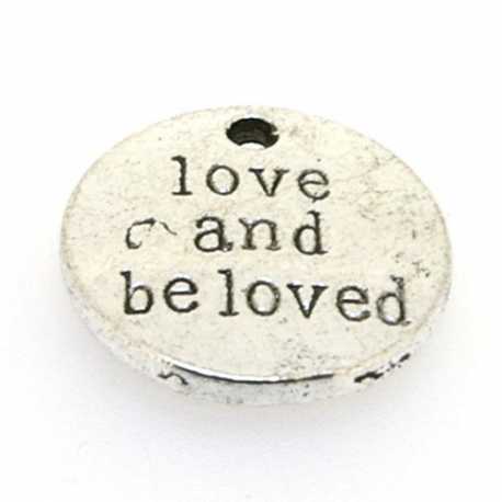 Bedel, rond, 'Love and beloved', zilver, 20 mm (3 st.)