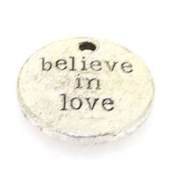 Bedel, rond, 'Believe in love', zilver, 20 mm (3 st.)