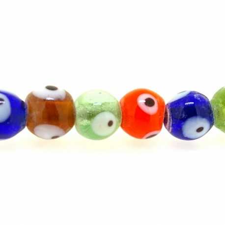 Glaskraal, rond, Turks oog, mix, 10 mm (streng)