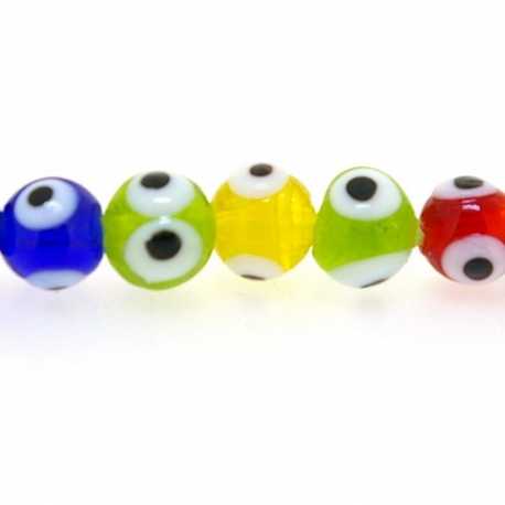 Glaskraal, rond, Turks oog, mix, 8 mm (streng)