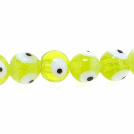 Glaskraal, rond, Turks oog, limegroen, 8 mm (streng)