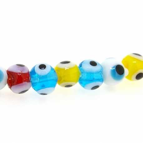 Glaskraal, rond, Turks oog, mix, 6 mm (streng)