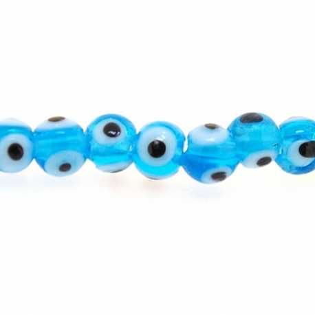 Glaskraal, rond, Turks oog, blauw, 6 mm (streng)