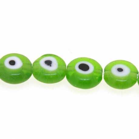 Glaskraal, rond, plat, Turks oog, groen, 8 mm (streng)