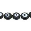 Glaskraal, rond, plat, Turks oog, zwart, 8 mm (streng)