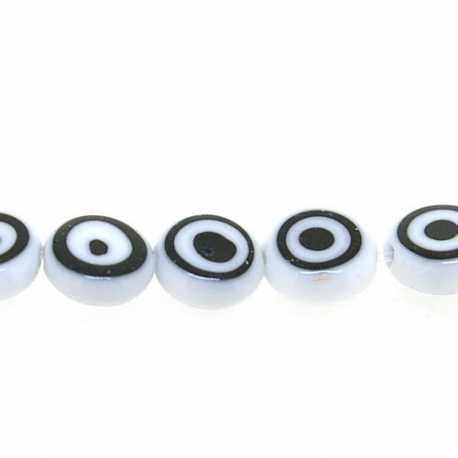 Glaskraal, rond, Turks oog, wit, 8 mm (streng)