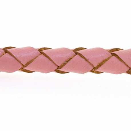 Natuurleer, rond, gevlochten, lichtroze, 3 mm (1 meter)