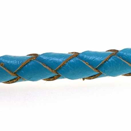 Natuurleer, rond, gevlochten, blauw, 3 mm (1 meter)