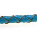 Natuurleer, rond, gevlochten, blauw, 4 mm (1 meter)