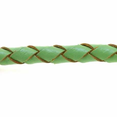 Natuurleer, rond, gevlochten, lichtgroen, 4 mm (1 meter)