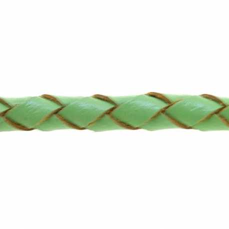 Natuurleer, rond, gevlochten, lichtgroen, 5 mm (1 meter)