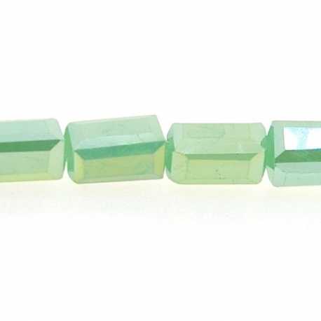 Glaskraal, rechthoek met facetten, groen, AB, 8 x 5 mm (20 stuks)