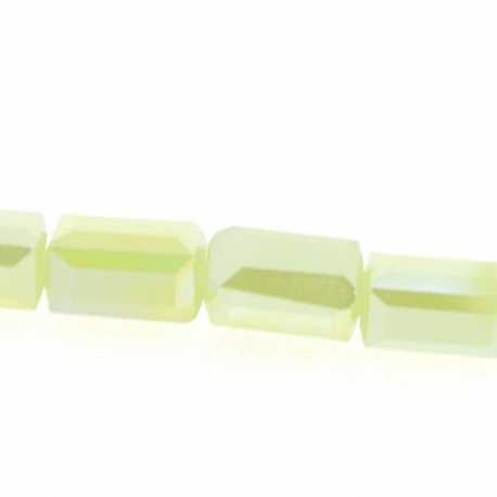 Glaskraal, rechthoek met facetten, lichtgroen, AB, 8 x 5 mm (20 stuks)