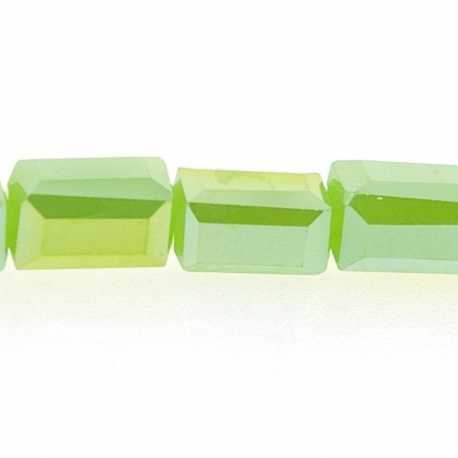 Glaskraal, rechthoek met facetten, groen, AB, 8 x 5 mm (20 stuks)