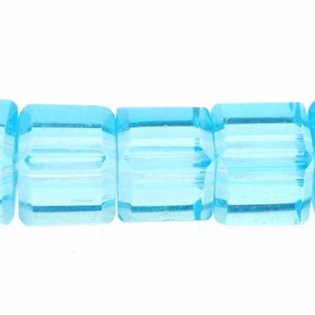 Glaskraal, blokje, blauw, 8 mm (streng)