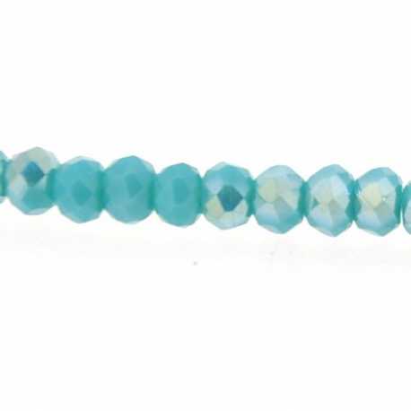 Glaskraal, donut met facetten, licht petrol, AB, 3 x 4 mm (streng)