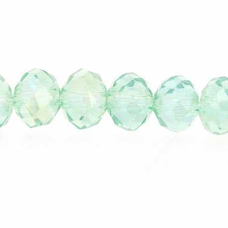 Glaskraal, donut met facetten, lichtgroen, AB, 4 x 6 mm (streng)
