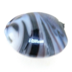 Glaskraal, zwart met witte swirl, rond, plat, 16 mm (11 st.)