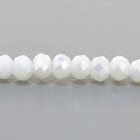 Glaskraal, donut met facetten, wit, AB, 3 x 4 mm (1 streng)
