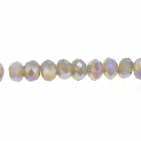 Glaskraal, donut met facetten, grijs, AB, 2 x 3 mm (1 streng)