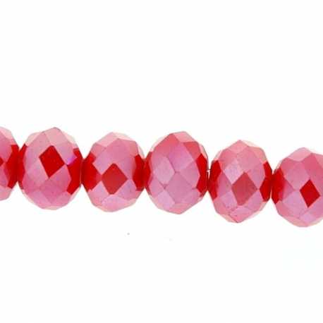 Glaskraal, donut met facetten, rood, AB, 5 x 6 mm (streng)