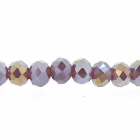 Glaskraal, donut met facetten, paars, AB, 3 x 4 mm (streng)