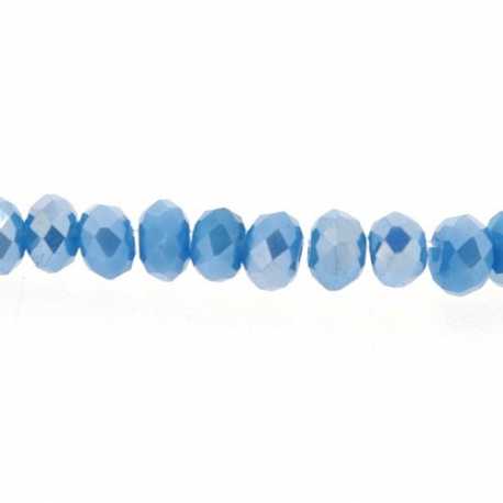 Glaskraal, donut met facetten, blauw, AB, 2 x 3 mm (streng)