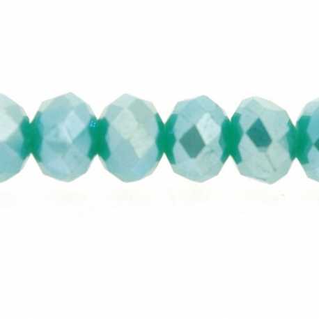 Glaskraal, donut met facetten, petrol, AB, 5 x 6 mm (streng)