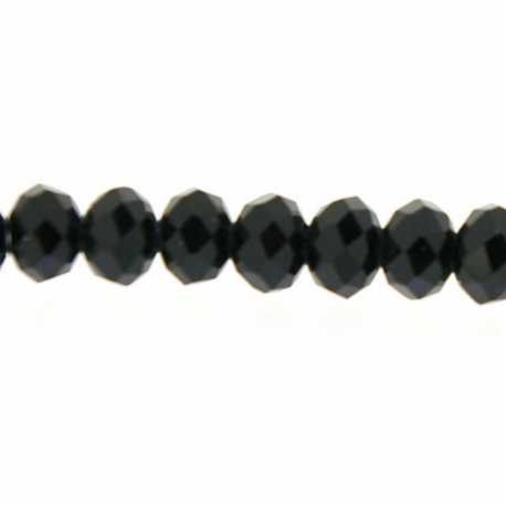 Glaskraal, donut met facetten, zwart, AB, 3 x 4 mm (streng)