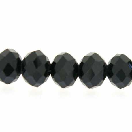 Glaskraal, donut met facetten, zwart, AB, 5 x 6 mm (streng)