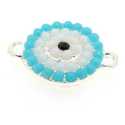 Metaal, tussenstuk, zilver, wit/turquoise steentjes, twee oogjes, 17 x 12 mm (3 st.)