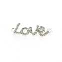 Metaal, tussenstuk, zilver, 'Love', strass, twee oogjes, 30 x 10 mm (3 st.)