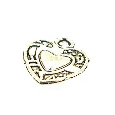 Metaal, bedel, hart, antique zilver, 15 mm (5 st.)