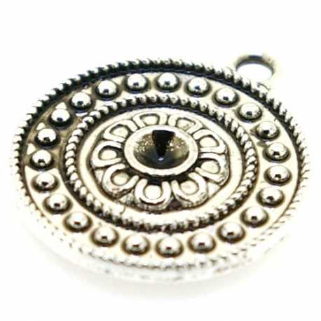 Metaal, bedel, rond, antique zilver, 24 mm (3 st.)