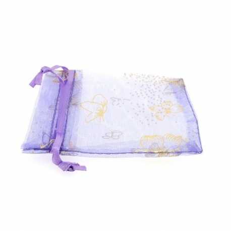 Organzazakjes, lila/goud, vlinder, 9 x 7 cm (5 st.)