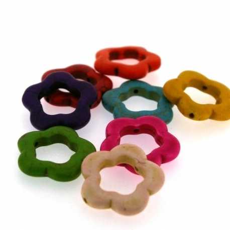 Gekleurd Turquoise kraal, bloem, open, mix, 24 mm (ca. 16 st.)