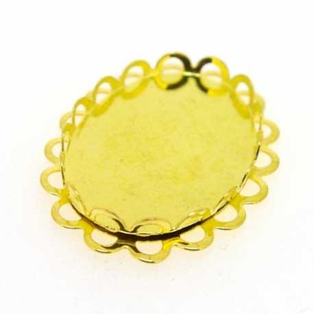 Metaal, tussenstuk cabochon/plaksteen, ovaal, goud, 41 x 31 mm (3 st.)