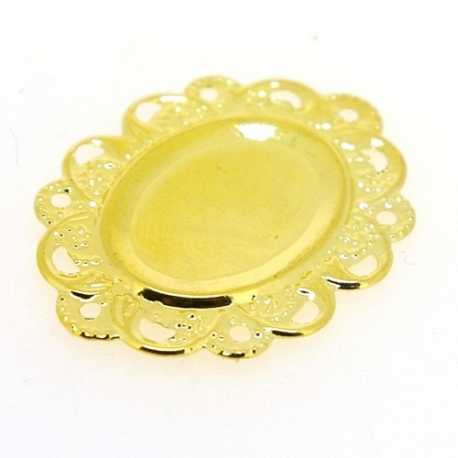Metaal, tussenstuk cabochon/plaksteen, ovaal, goud, 31 x 24 mm (3 st.)
