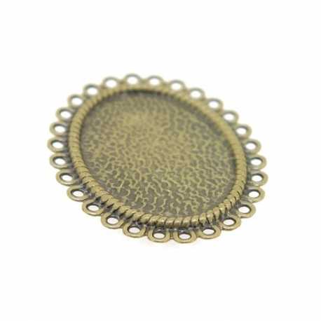 Metaal, tussenstuk cabochon/plaksteen, ovaal, antique goud, 34 x 28 mm (3 st.)