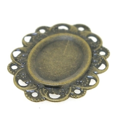 Metaal, tussenstuk cabochon/plaksteen, ovaal, antique goud, 31 x 24 mm (3 st.)