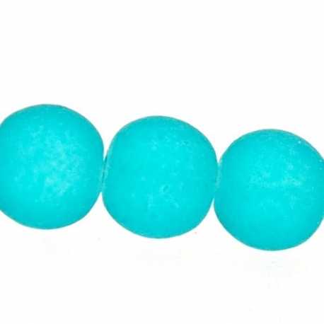 Glaskraal, rond, turquoise, mat, 6 mm (streng)